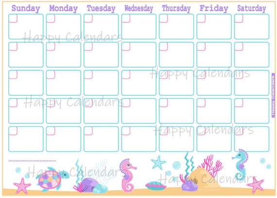 blank monthly calendar sea animals theme cute under the sea etsy norway