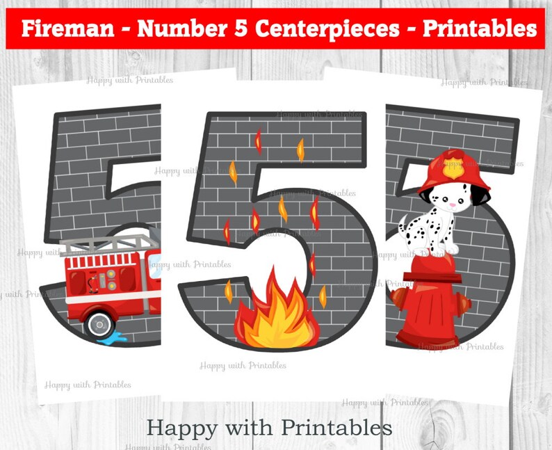 Fireman Number 5 Centerpieces Firefighter Number Centerpiece Etsy