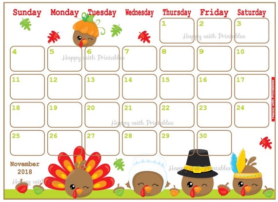 calendar november 2018 thanksgiving planner printable etsy november calendar decorations