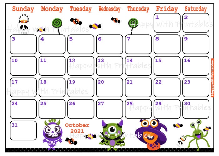 Free Printable October 2021 Calendar Halloween Printable Word Searches