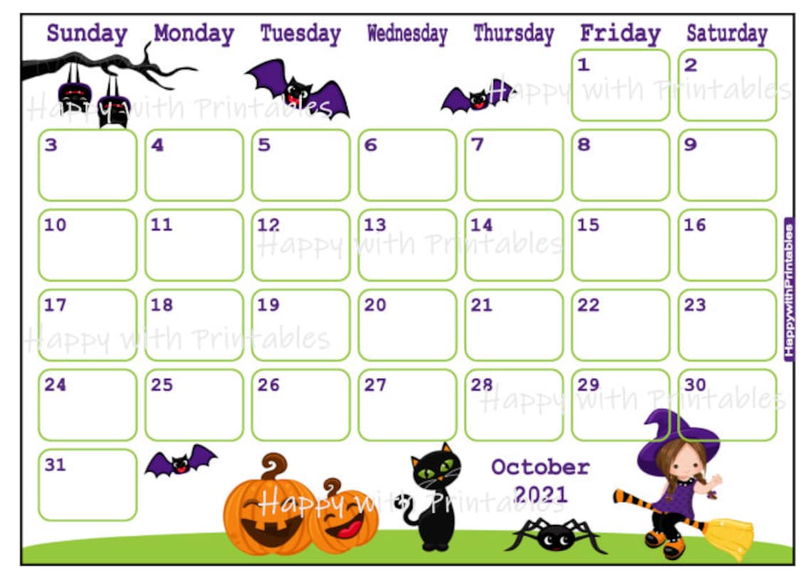 Calendar October 2021 Cute Halloween Planner Printable Etsy