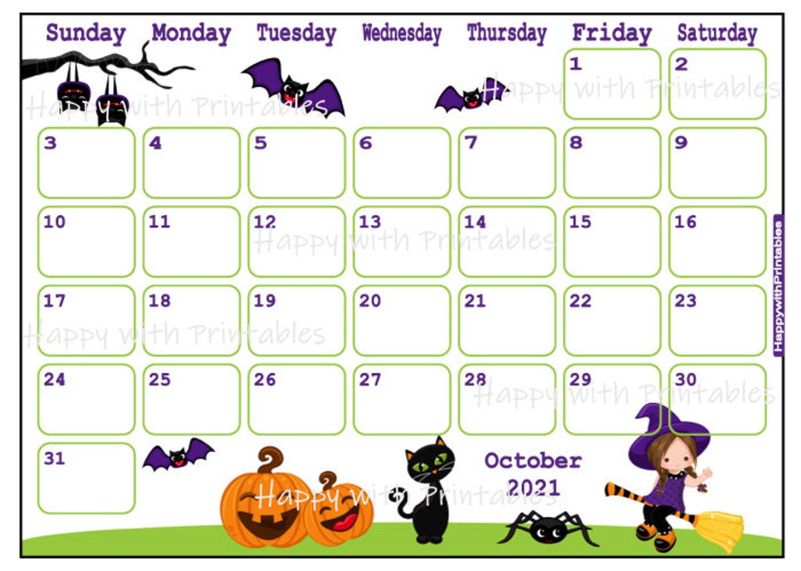 Calendar October 2021 Cute Halloween Planner Printable Etsy