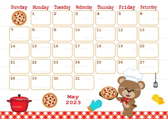 May 2023 Calendar Printable 2023 May Planner Cute Pizza - Etsy