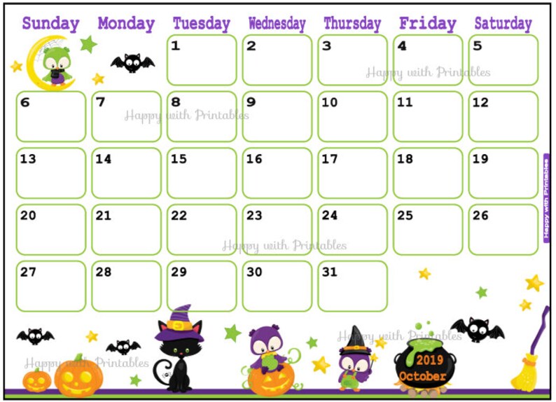 Calendar October 2019 Cute Halloween Planner Printable Owls | Etsy