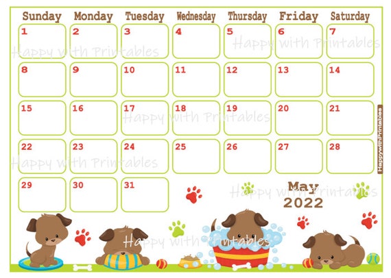 calendar may 2022 may planner printable cute dogs planner etsy canada