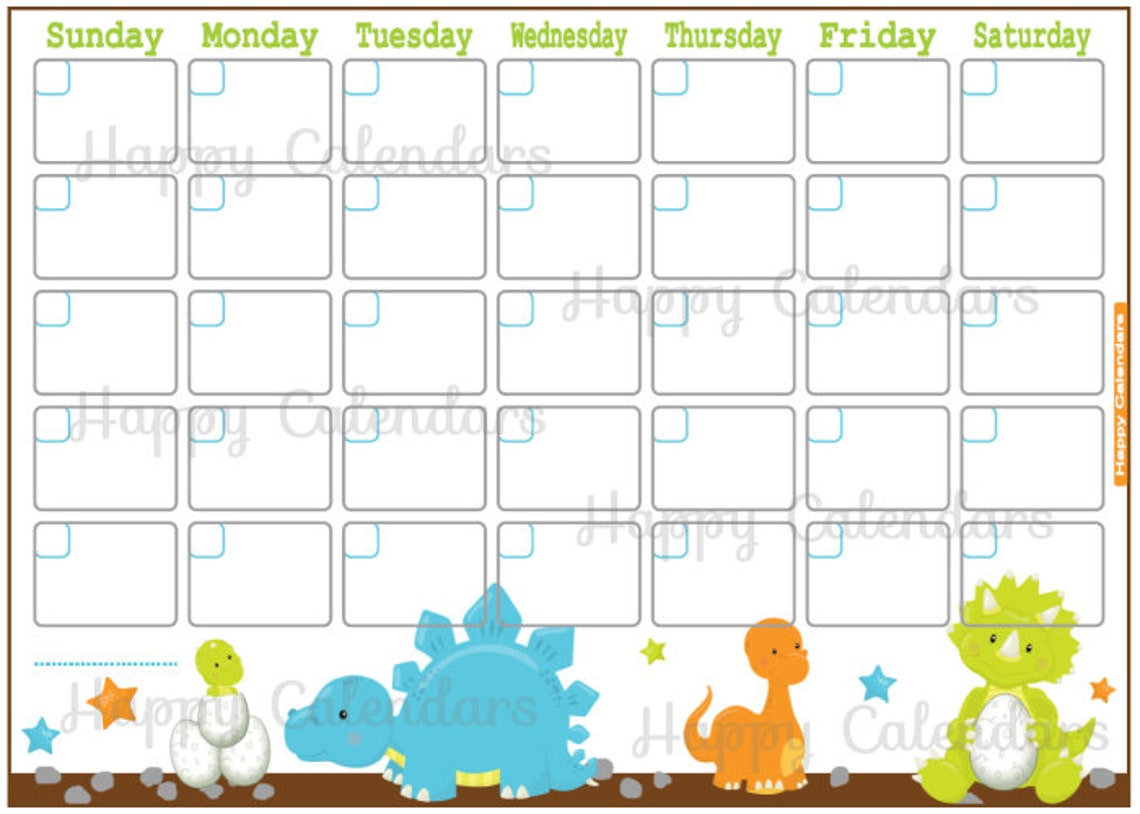 Blank Monthly Calendar Dino theme Dinosaur Planner Printable Etsy