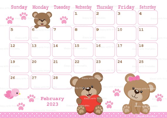 February 2023 Calendar Printable 2023 February Planner - Etsy Norway