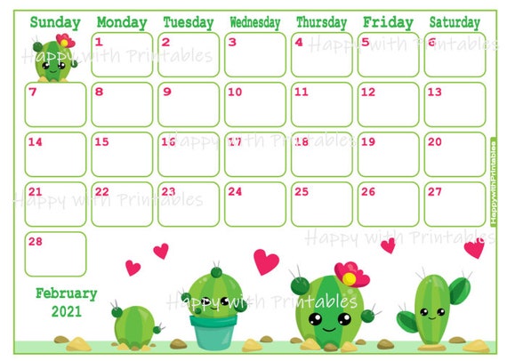 wallpapers Febraury 2021 Calendar Cute etsy