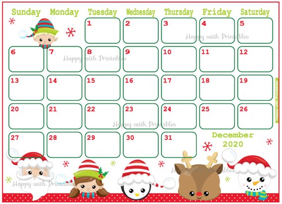 Calendar December 2020 Cute Christmas Planner Printable Etsy