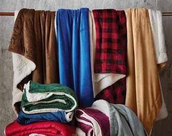 Personalized Monogram Sherpa Blanket - Custom Name Fleece Blanket - Monogrammed Throw Blanket - Housewarming Gift for Couple