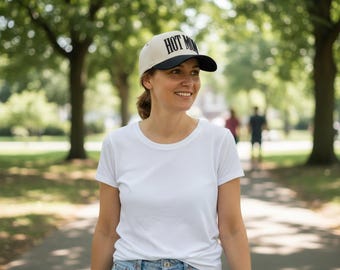 HOT MOM Trucker Hat - Embroidered Vintage Baseball Cap - Distressed Baseball Cap