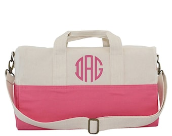 Kids Monogram Weekender Bag, Overnight Travel Luggage, Natural or Waxed Canvas, Embroidered Duffel Carry On Tote