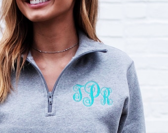 Monogram Ladies Quarter Zip / Ladies Fit Fleece Jersey / Sudadera con monograma de mujer / Monogram Ladies Pop Over / Ladies Sin dobladillo con banda