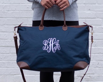 Monogrammed Nylon Overnight Bag - Custom Monogram Weekender Bag - Personalized Travel Tote - Customized Bridesmaid Gift