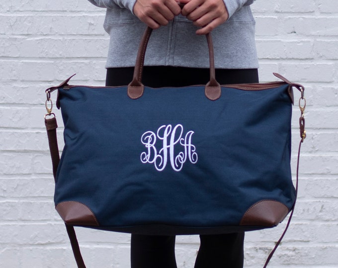 Monogrammed Nylon Overnight Bag - Custom Monogram Weekender Bag - Personalized Travel Tote - Customized Bridesmaid Gift