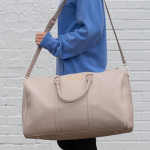 Personalized Vegan Leather Duffle Bag: Monogrammed Weekender Travel Bag