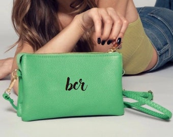 Monogrammed Clutch Purse, Embroidered Zippered Pouch, Customized Wallet for Women, Personalized Gift for Her