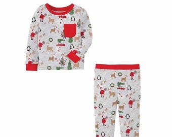 Pyjama de Noël pour garçon, pyjama à monogramme, pyjama personnalisé, pyjama pour enfant, pyjama brodé, pyjama pour tout-petit, cadeau pour garçon