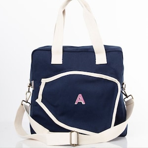Sac de pickleball en toile monogramme MARINE, monogramme, pickleball brodé, grand, personnalisé, cadeau