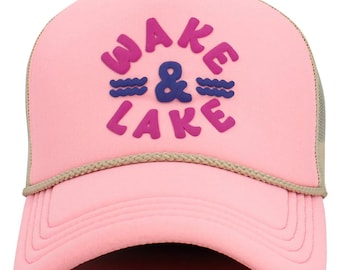Wake and Lake Foam Trucker Mesh Cap - Embroidered Vintage Baseball Cap - Distressed Baseball Cap