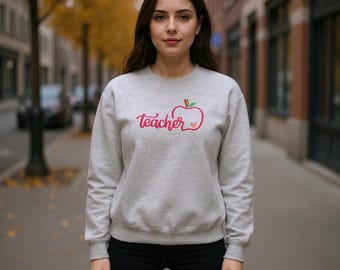 Teacher Apple Crewneck Sweatshirt: Cozy Cotton Blend Gift