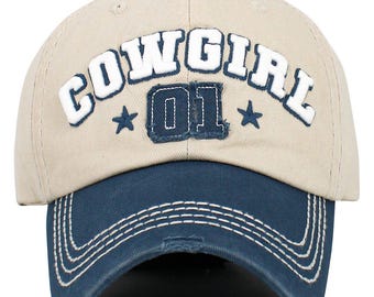 Cowgirl Vintage Baseball Cap Embroidered Vintage Baseball Cap - Distressed Baseball Cap