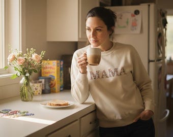 Floral Mama Embroidered Crewneck Sweatshirt: Cotton-Poly Blend