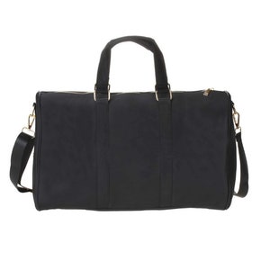 a black duffel bag on a white background