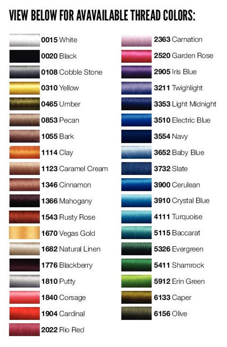 May include: A chart showing thread colors with corresponding numbers. The colors are arranged in rows and columns, with the thread number and color name listed next to each color swatch.