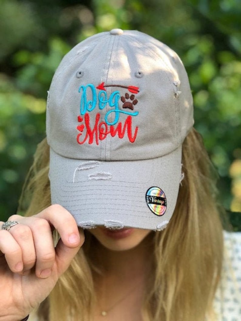 Dog Mom Embroidered Hat Monogrammed Distressed Hat Etsy