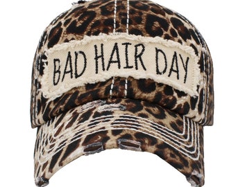 Bad Hair Day Distressed Cotton Cap - Chapeau en toile personnalisé - Casquette de baseball vintage brodée - Cadeau pour les femmes