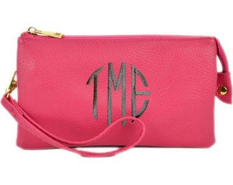 Hot Pink Monogram Crossbody Bag, Leather Bag,Preppy Cross body Bag, Vegan Leather, Personalized bag, monogram bag, bridesmaid gift