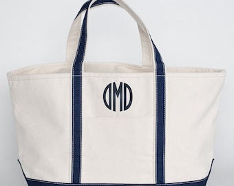 Custom Monogram  Large Canvas Tote Bag, Personalized Natural Canvas Beach Bag, Bridesmaids Gift Ideas, Women's Summer Purses