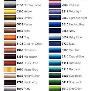 May include: A chart showing 24 different thread colors with their corresponding numbers. The colors are arranged in two columns, with the left column showing mostly brown, orange, and red shades, and the right column showing mostly pink, blue, and green shades.