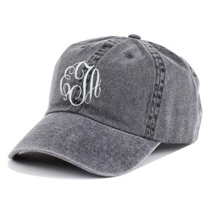 a gray hat with a monogrammed monogrammed monogrammed monogram