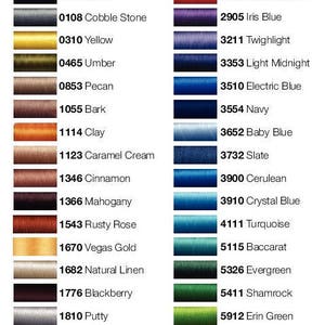 a color chart of different colors of thread