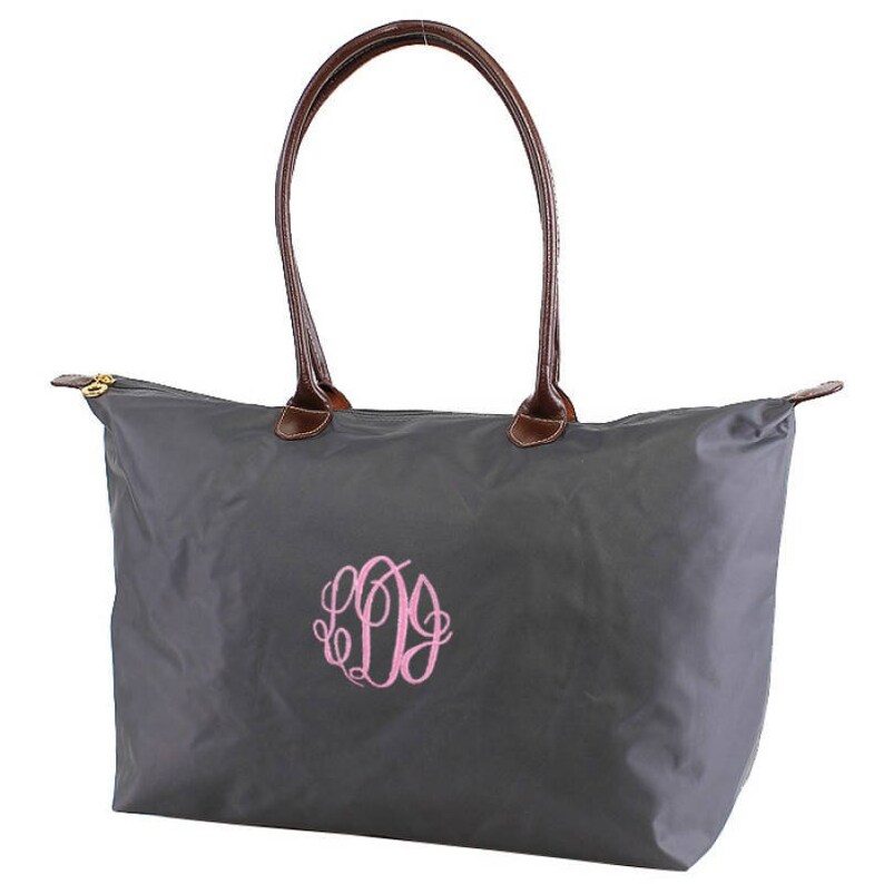 Monogrammed Oversized Nylon Tote Bag Personalized Overnight Etsy