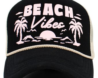 Beach Vibes Foam Trucker Mesh Cap - Embroidered Vintage Baseball Cap - Distressed Baseball Cap