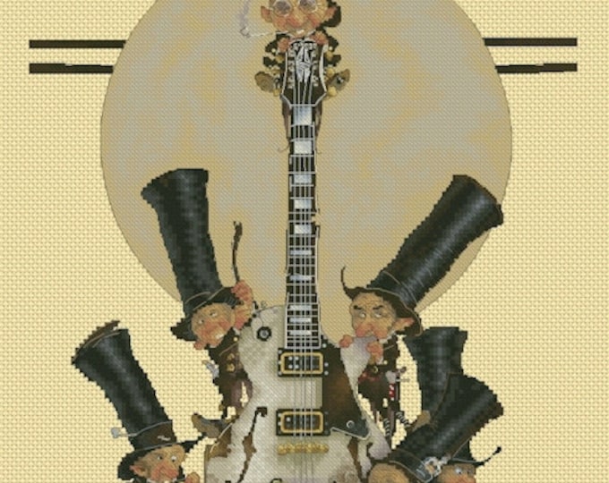Cross Stitch Chart Gnomes Musicians Guitar by Jean-Baptiste Monge