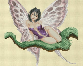 Cross Stitch Chart Amethyst, Sapphire, Silver, Ginger  Fairy Butterfly by Pascal Moguerou