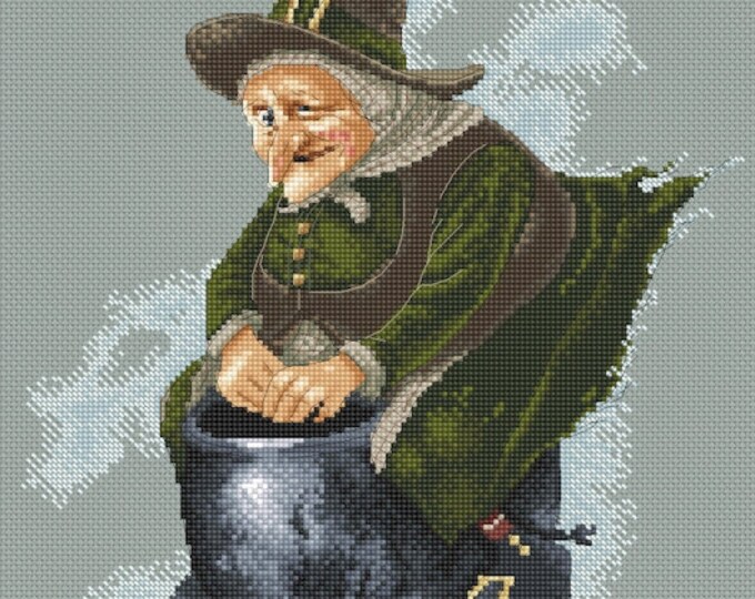 Cross Stitch Chart Witch on Cauldron  by Jean-Baptiste Monge