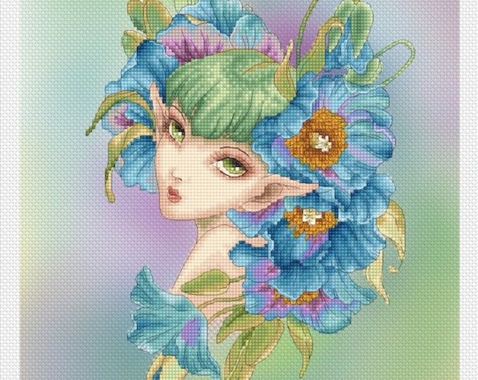 Blue Poppy by Mitzi Sato-Wiuff - Cross stitch Chart Pattern