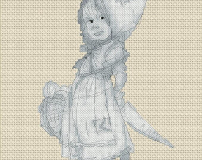 Cross Stitch Chart Gnome Girl Monochrome - Art of Jean-Baptiste Monge