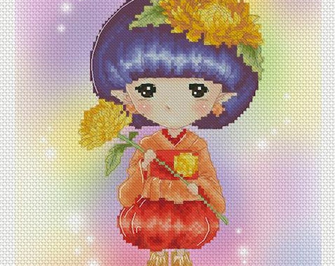 Chrysanthemum Sprite Mitzi Sato-Wiuff - Cross stitch Chart Pattern