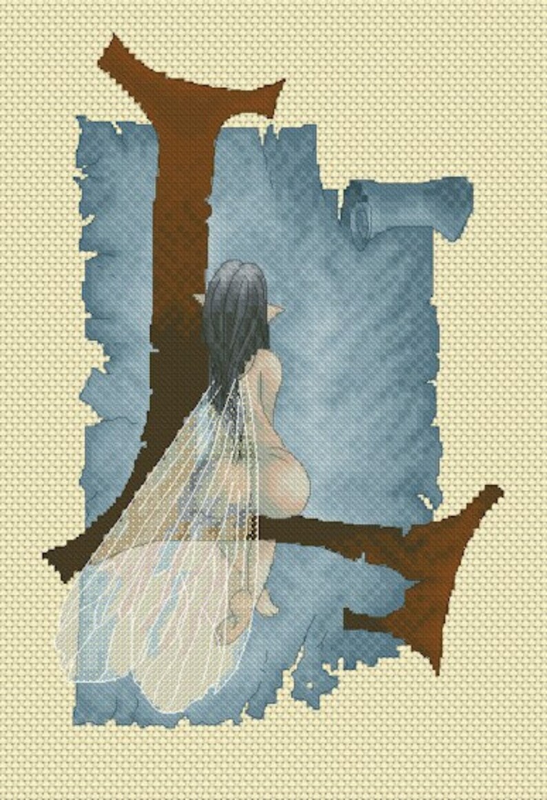 Cross Stitch Chart Illuminated Letter L L is for Lounging