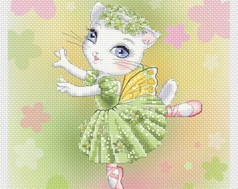 Emerald Ballerina Kitty Mitzi Sato-Wiuff - Cross stitch Chart Pattern