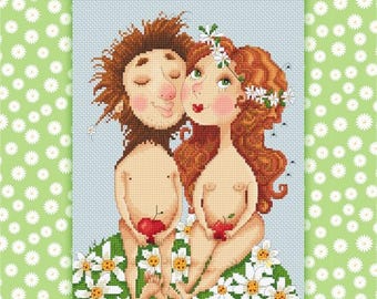 Adam and Eve Cross Stitch Chart Pattern by Tatiana Betehtina