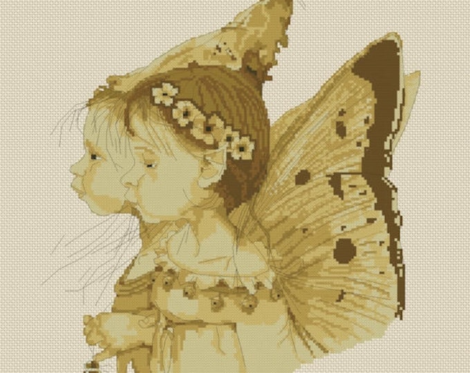 Cross Stitch Chart Couple of Elfs Sepia Monochrome Design - Art of Jean-Baptiste Monge