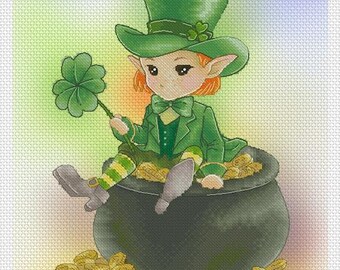 Leprechaun Sprite Mitzi Sato-Wiuff - Cross stitch Chart Pattern