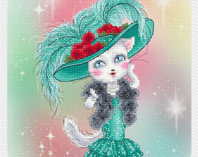 Hollywood Kitty (Beads included) Mitzi Sato-Wiuff - Cross stitch Chart Pattern